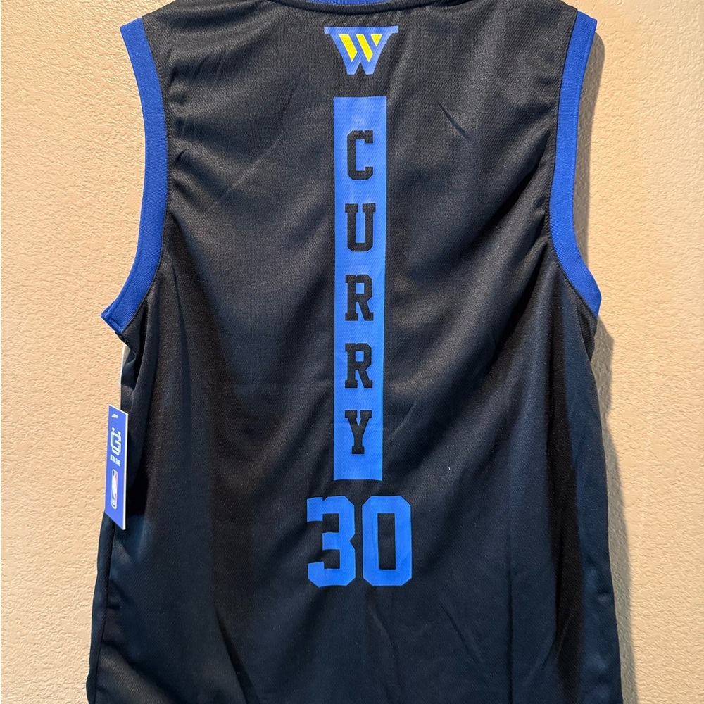 NBA Golden State Warriors Black Blue Sleeveless Jersey with Yellow Logo - Picture 2 of 5
